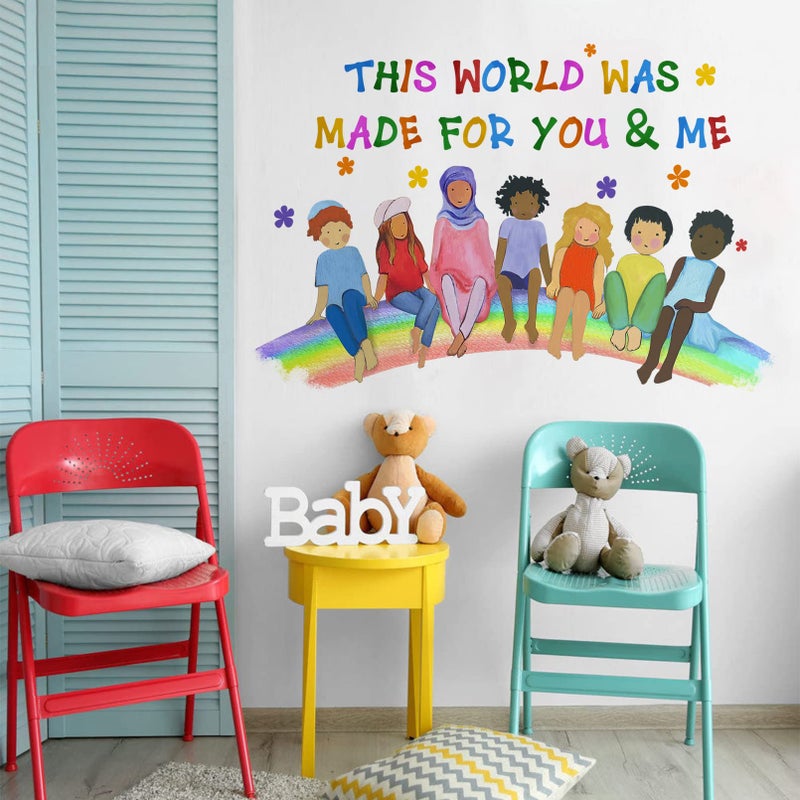 Mfault Kids Diversity Equality Inspirational Wall Decals Stickers  Motivational Inclusion Nursery Decorations Bedroom Playroom Classroom Art  This World was Made for You and Me Toddler Room Decor - Image 4